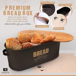 Large Metal Bread Box with Bamboo Lid
